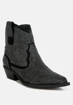 Costello Rhinestones Embellished Cowboy Boots -Rag & Co RhinestonesEmbellishedCowboyBoots RCSH5261 black 6