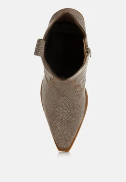 Costello Rhinestones Embellished Cowboy Boots -Rag & Co Rhinestones Embellished Cowboy Boots RCSH5261 taupe 2