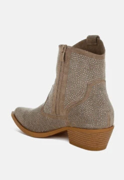 Costello Rhinestones Embellished Cowboy Boots -Rag & Co Rhinestones Embellished Cowboy Boots RCSH5261 taupe 7