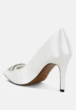 Rhodolia Diamante Brooch Detail Satin Pumps 23 Rhodolia Diamante Brooch Detail Satin Pumps -Rag & Co RhodoliaDiamanteBroochDetailSatinPumpsRCSH5306WHITE 6