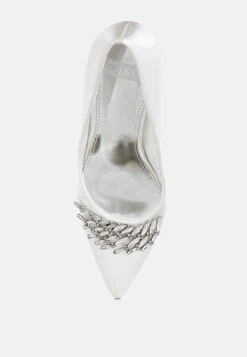 Rhodolia Diamante Brooch Detail Satin Pumps 24 Rhodolia Diamante Brooch Detail Satin Pumps -Rag & Co RhodoliaDiamanteBroochDetailSatinPumpsRCSH5306WHITE 9