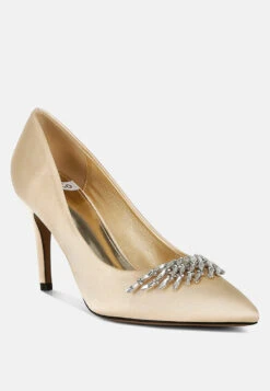 Rhodolia Diamante Brooch Detail Satin Pumps 33 Rhodolia Diamante Brooch Detail Satin Pumps -Rag & Co Rhodolia Diamante Brooch Detail Satin Pumps RCSH5306 GOLD 2
