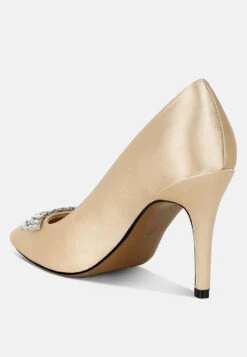 Rhodolia Diamante Brooch Detail Satin Pumps 34 Rhodolia Diamante Brooch Detail Satin Pumps -Rag & Co Rhodolia Diamante Brooch Detail Satin Pumps RCSH5306 GOLD 7