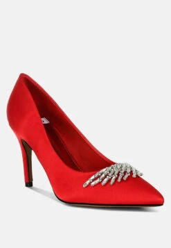 Rhodolia Diamante Brooch Detail Satin Pumps 39 Rhodolia Diamante Brooch Detail Satin Pumps -Rag & Co Rhodolia Diamante Brooch Detail Satin Pumps RCSH5306 RED 1