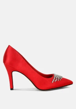 Rhodolia Diamante Brooch Detail Satin Pumps 37 Rhodolia Diamante Brooch Detail Satin Pumps -Rag & Co Rhodolia Diamante Brooch Detail Satin Pumps RCSH5306 RED 4