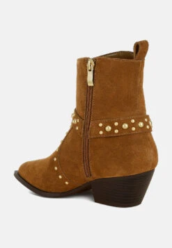 Rodeo Studded Real Suede Leather Ankle Boots -Rag & Co RodeoStuddedSuedeAnkleBootsRCSH5004BEIGE 7