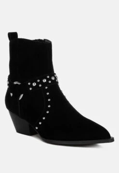 Rodeo Studded Real Suede Leather Ankle Boots -Rag & Co Rodeo Studded Suede Ankle Boots RCSH5004 BLACK 6