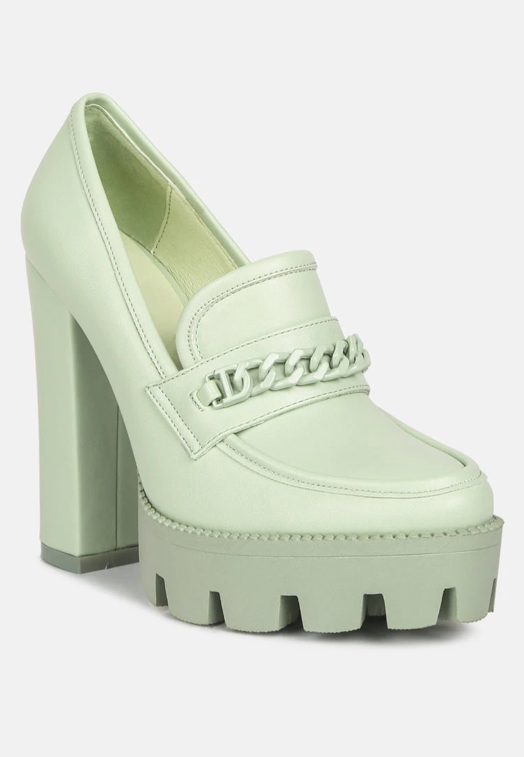 CORINNE Green Chain Embellished Chunky Loafers 3 CORINNE Green Chain Embellished Chunky Loafers