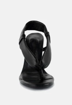 SINGLES Black Stiletto Heel Thong Sandals -Rag & Co SINGLESBlackHighHeeledThongSandals RCSH3037 black 8