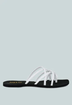 SWEETIN White Strappy Flat Slip On Sandals 12 SWEETIN White Strappy Flat Slip On Sandals -Rag & Co SWEETINWhiteStrappyFlatSlipOnSandals RCSH4080 WHITE 1