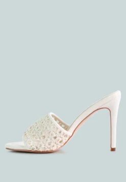 TEASE Off White Woven Stiletto Slides 12 TEASE Off White Woven Stiletto Slides -Rag & Co TEASEOffWhiteWovenHeeledSlides RCSH2909 Off White 3