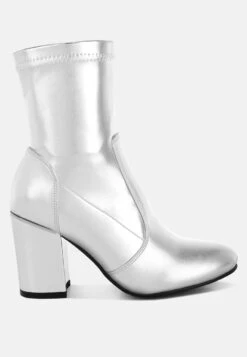 Tirana Metallic Pleather Sock Boots -Rag & Co Tirana Metallic Pleather Sock Boots RCSH5207 SILVER 8