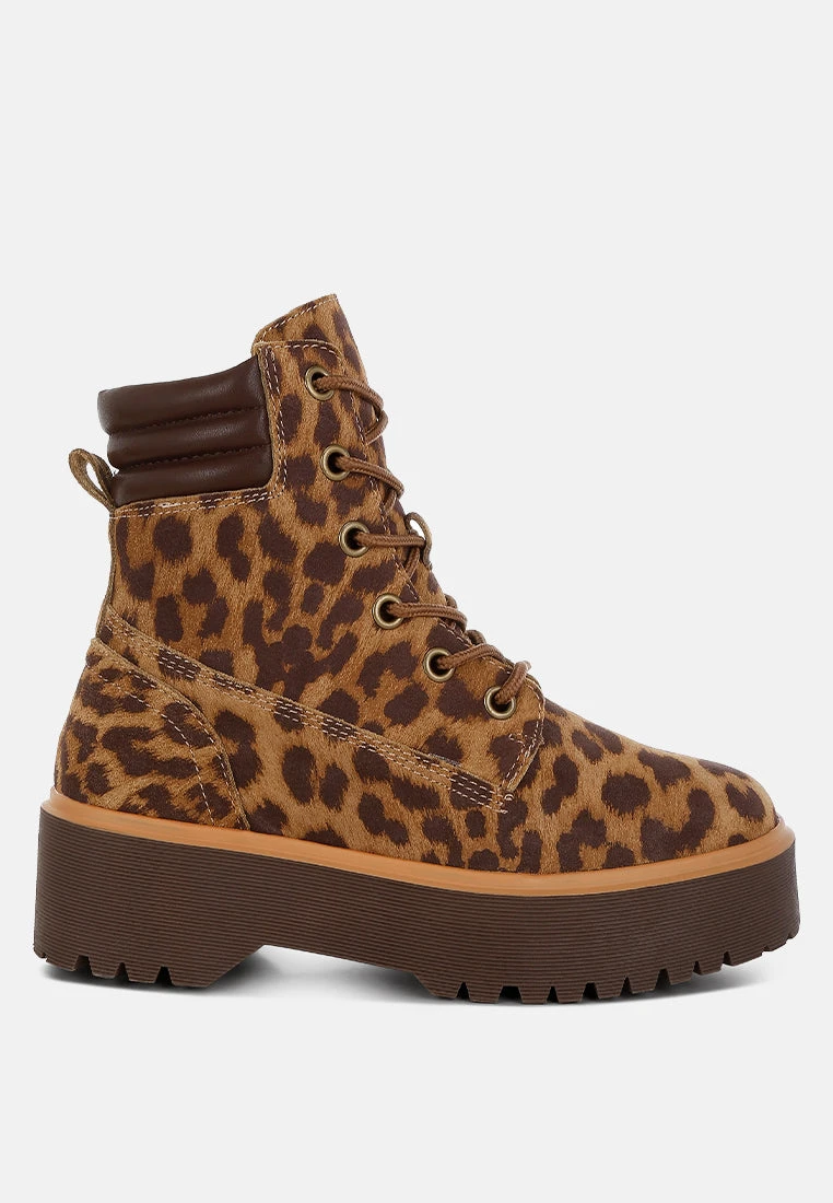 Ujola High Ankle Leopard Real Suede Leather Boots