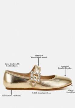 Upstage Brooch Mary Jane Ballerinas -Rag & Co UpstageBroochMaryJaneSandals RCSH4805GOLD 7