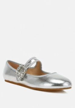 Upstage Brooch Mary Jane Ballerinas -Rag & Co Upstage Brooch Mary Jane Sandals RCSH4805 SILVER 3