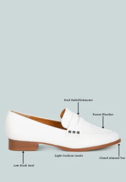 Noshiya Patent Pleather Penny Loafers -Rag & Co WingedPatentPleatherPennyLoafers RCSH4842 off white 1