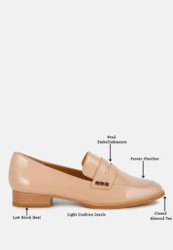 Noshiya Patent Pleather Penny Loafers -Rag & Co Winged Patent Pleather Penny Loafers RCSH4842 beige 1
