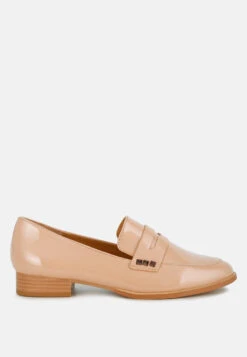 Noshiya Patent Pleather Penny Loafers -Rag & Co Winged Patent Pleather Penny Loafers RCSH4842 beige 2