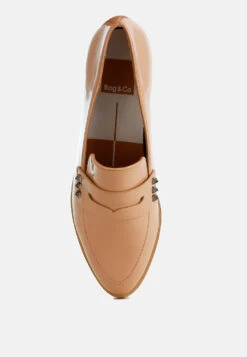 Noshiya Patent Pleather Penny Loafers -Rag & Co Winged Patent Pleather Penny Loafers RCSH4842 beige 8