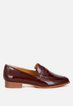Noshiya Patent Pleather Penny Loafers -Rag & Co Winged Patent Pleather Penny Loafers RCSH4842 brown 1