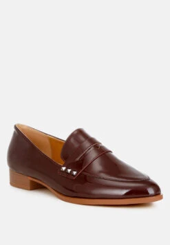 Noshiya Patent Pleather Penny Loafers -Rag & Co Winged Patent Pleather Penny Loafers RCSH4842 brown 2