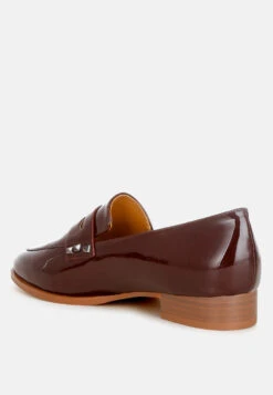 Noshiya Patent Pleather Penny Loafers -Rag & Co Winged Patent Pleather Penny Loafers RCSH4842 brown 6