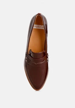 Noshiya Patent Pleather Penny Loafers -Rag & Co Winged Patent Pleather Penny Loafers RCSH4842 brown 8