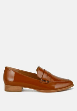Noshiya Patent Pleather Penny Loafers -Rag & Co Winged Patent Pleather Penny Loafers RCSH4842 tan 4