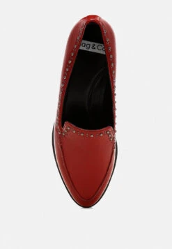 Wolferton Delicate Stud Detail Leather Loafers -Rag & Co Wolferton Delicate Stud Detail Leather Loafers RCSH4847 Burgundy 2