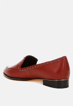 Wolferton Delicate Stud Detail Leather Loafers -Rag & Co Wolferton Delicate Stud Detail Leather Loafers RCSH4847 Burgundy 7
