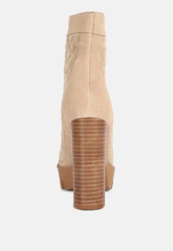 YOKO Beige Fine Suede Quilted Ankle Boots -Rag & Co YOKOBeigeFineSuedeQuiltedAnkleBoots RCSH3885 Beige 1