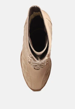 YOKO Beige Fine Suede Quilted Ankle Boots -Rag & Co YOKOBeigeFineSuedeQuiltedAnkleBoots RCSH3885 Beige 2