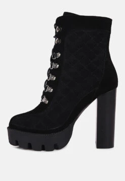 YOKO Black Fine Suede Quilted Ankle Boots -Rag & Co YOKOBlackFineSuedeQuiltedAnkleBoots RCSH3885 Black 5