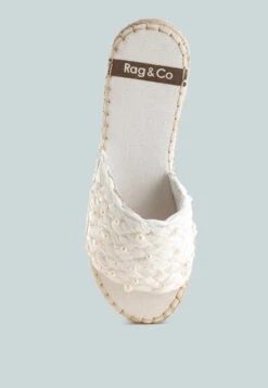 Yakna Pearl Embellished Woven Flats 10 Yakna Pearl Embellished Woven Flats -Rag & Co YaknaPearlEmbellishedWovenFlatsRCSH5464WHITE 4