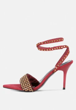 ZURIN Burgundy Diamante Embellished Stiletto Sandals 10 ZURIN Burgundy Diamante Embellished Stiletto Sandals -Rag & Co ZURINBurgundyHighHeeledDiamanteSandals RCSH3905 Burgundy 2
