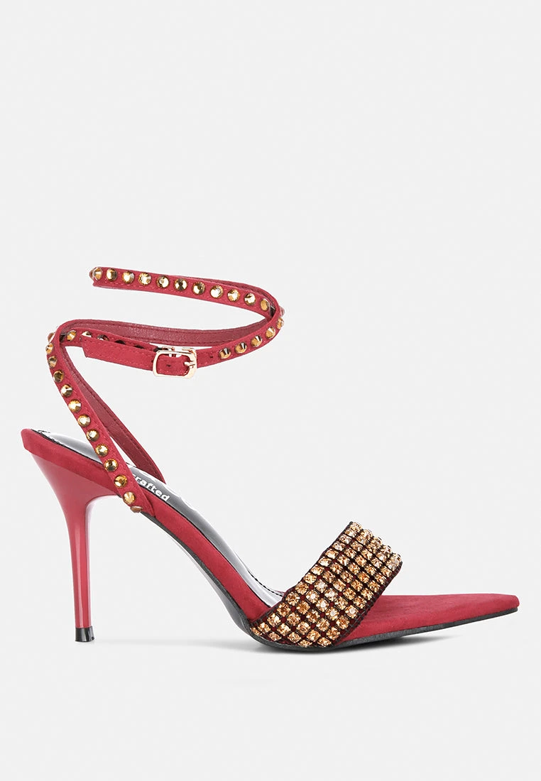 ZURIN Burgundy Diamante Embellished Stiletto Sandals 4 ZURIN Burgundy Diamante Embellished Stiletto Sandals - Image 2