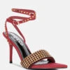 ZURIN Burgundy Diamante Embellished Stiletto Sandals