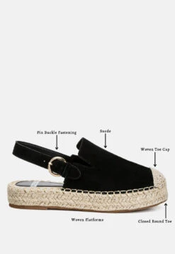 Affie Genuine Suede Slingback Strap Espadrilles -Rag & Co affiesuedeslingbackstrapespadrilles RCSH4637 black 1