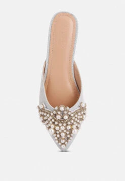 ASTRE Pearl Embellished Shimmer Mules In Silver -Rag & Co astrepearlembellishedshimmermules RCSH3110 silver 5