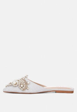 ASTRE Pearl Embellished Shimmer Mules In Silver -Rag & Co astrepearlembellishedshimmermules RCSH3110 silver 9