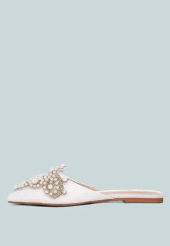 ASTRE Pearl Embellished Shimmer Mules In White -Rag & Co astrepearlembellishedshimmermules RCSH3110 white 2