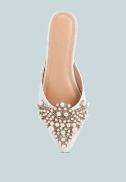 ASTRE Pearl Embellished Shimmer Mules In White -Rag & Co astrepearlembellishedshimmermules RCSH3110 white 3