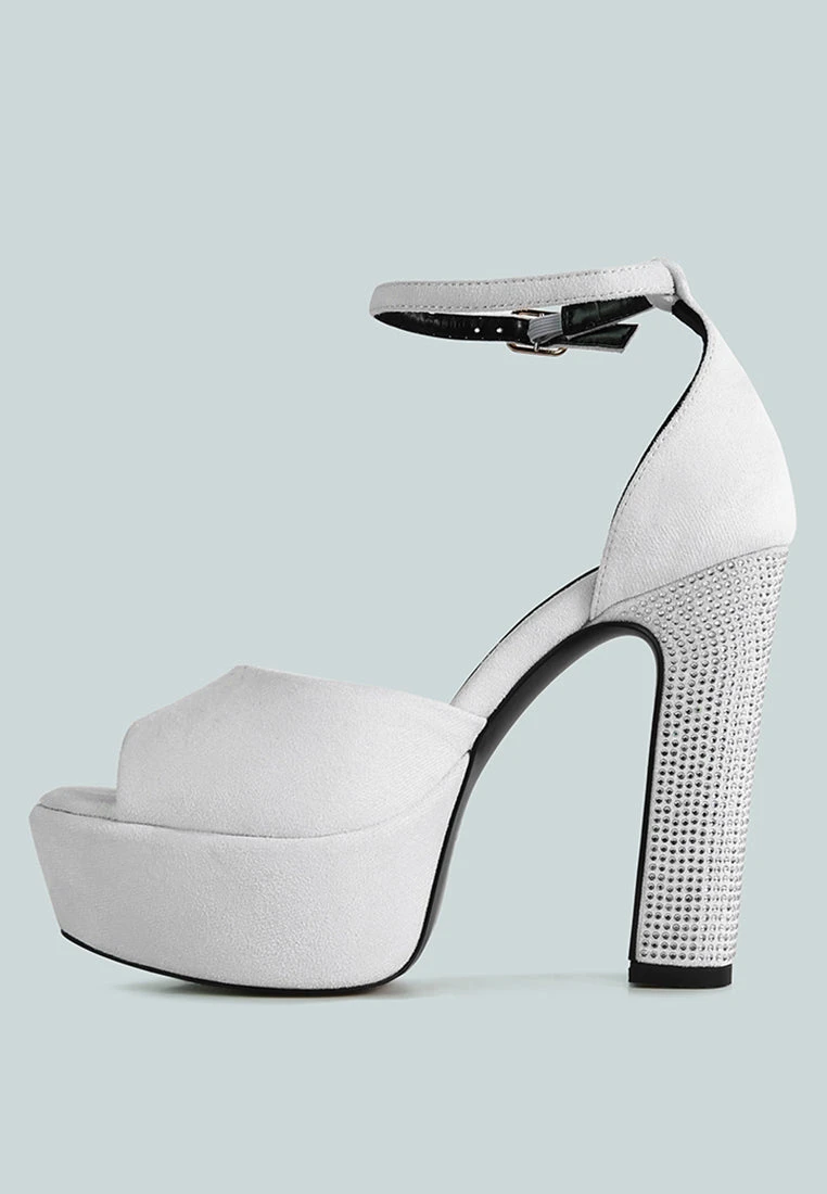 BEATY White Rhinestones High Block Heeled Sandals 6 BEATY White Rhinestones High Block Heeled Sandals - Image 4