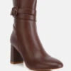 Cobra Buckle Strap Embellished Boots In Brown -Rag & Co cobrabucklestrapembellishedboots RCSH4339 brown 2