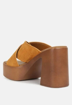 MATRIX Criss Cross Strap Block Heel Sandals In Light Tan -Rag & Co crisscrossstrapblockheelsandals RCSH4208 lighttan 2