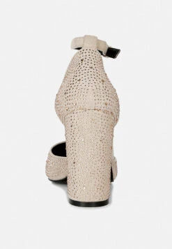 CULVER Rhinestone Embellished Block Heel Sandals In Beige 12 CULVER Rhinestone Embellished Block Heel Sandals In Beige -Rag & Co culvermicrofiberdiamanteblockheeledsandalinBeige RCSH3454 7