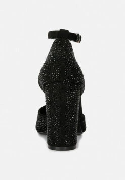 CULVER Rhinestone Embellished Block Heel Sandals In Black -Rag & Co culvermicrofiberdiamanteblockheeledsandalinBlack RCSH3454 5