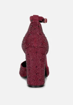 CULVER Rhinestone Embellished Block Heel Sandals In Burgundy 12 CULVER Rhinestone Embellished Block Heel Sandals In Burgundy -Rag & Co culvermicrofiberdiamanteblockheeledsandalinBurgundy RCSH3454 8