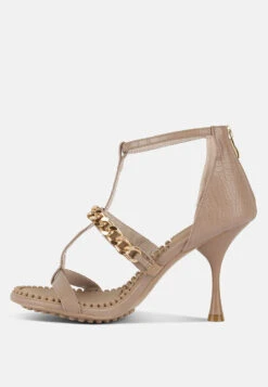 DAKOTA Metal Chain Embellishment Sandals In Latte -Rag & Co dakotametalchainmidheelsandals RCSH3144 latte 7