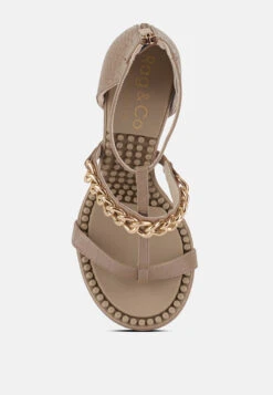 DAKOTA Metal Chain Embellishment Sandals In Latte -Rag & Co dakotametalchainmidheelsandals RCSH3144 latte 9